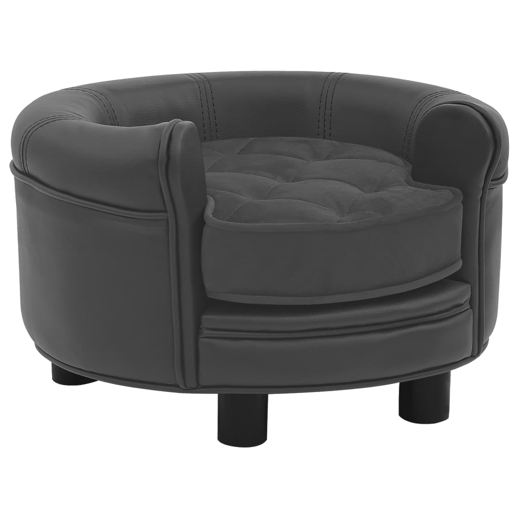 Image of vidaXL Dog Sofa Dark Grey 48x48x32 cm Plush and Faux Leather