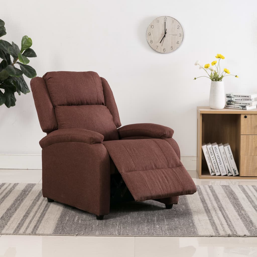 vidaXL Wing Back Recliner Chair Brown Fabric