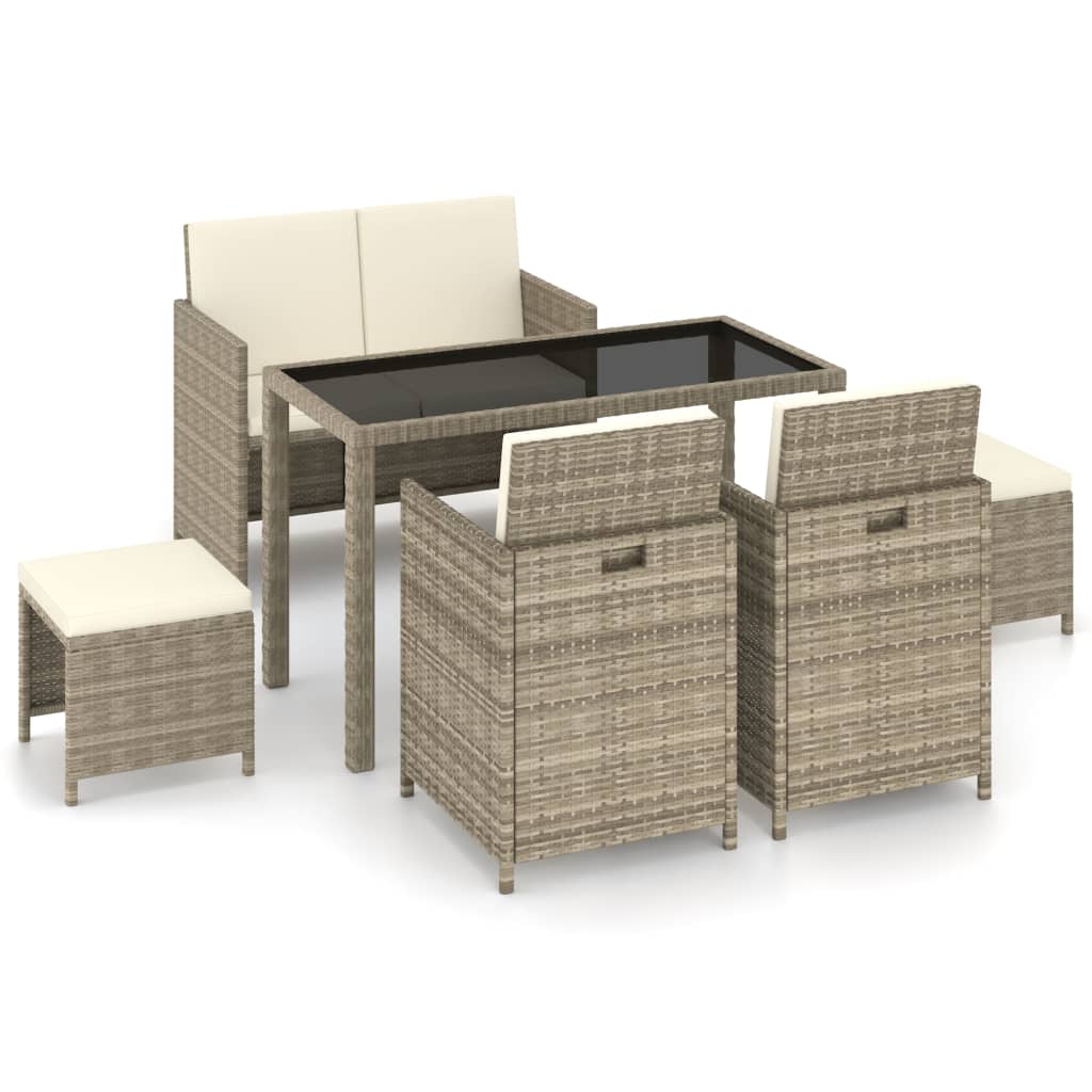 Photos - Garden Furniture VidaXL 6 Piece Patio Dining Set with Cushions Poly Rattan Beige 