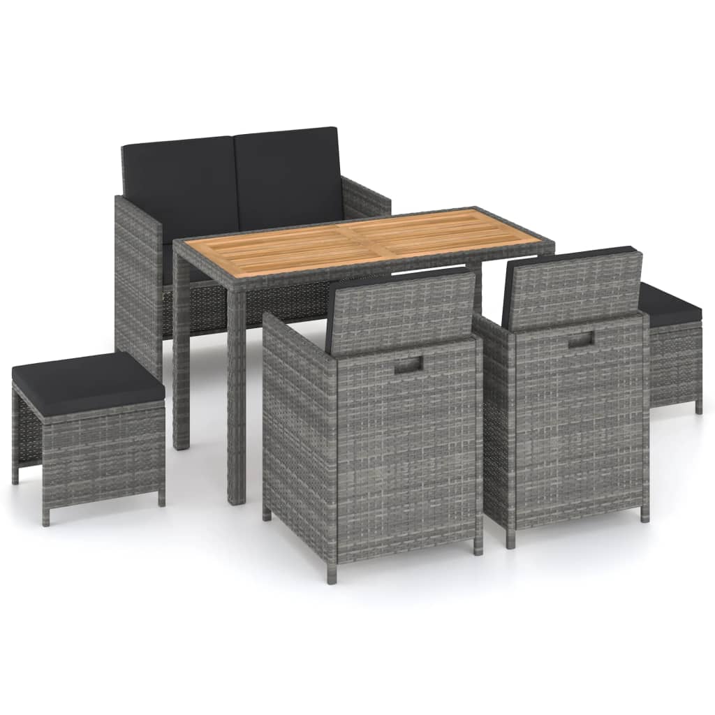 Photos - Garden Furniture VidaXL 6 Piece Patio Dining Set Poly Rattan and Acacia Wood Gray 