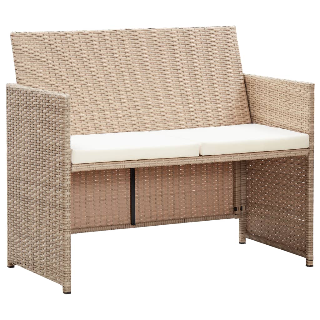 

vidaXL 2 Seater Patio Sofa with Cushions Beige Poly Rattan