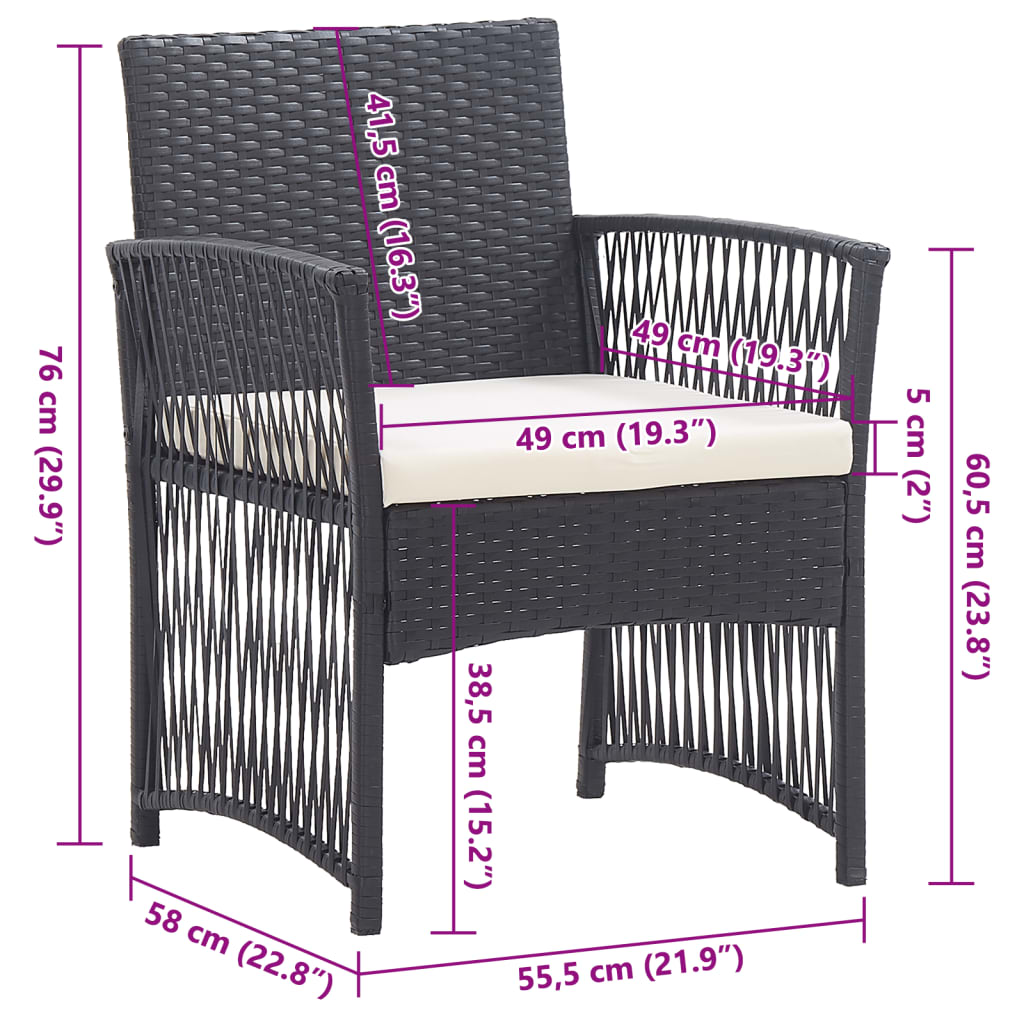Patio Chairs 2 Pcs Outdoor Patio Dining Chair with Cushions Poly Rattan vidaXL - Picture 21 of 32