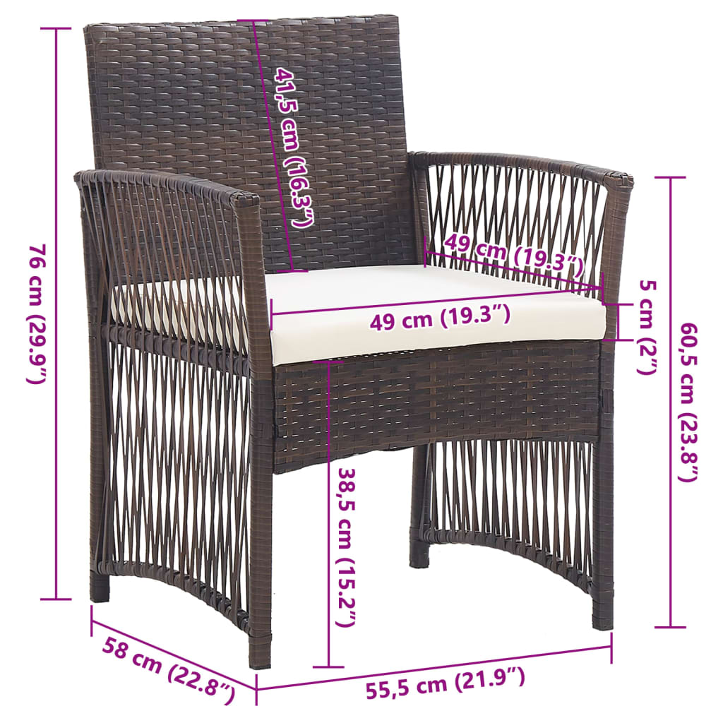 Patio Chairs 2 Pcs Outdoor Patio Dining Chair with Cushions Poly Rattan vidaXL - Picture 28 of 32