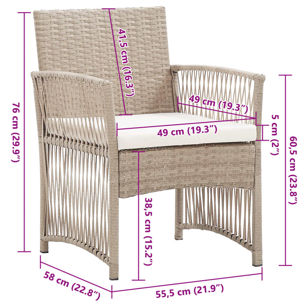Patio Chairs 2 Pcs Outdoor Patio Dining Chair with Cushions Poly Rattan vidaXL - Picture 14 of 32