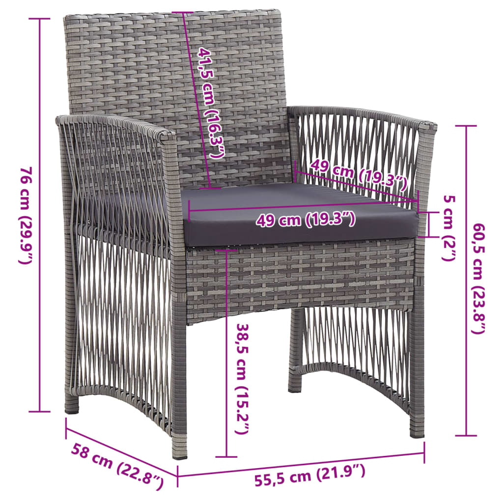 Patio Chairs 2 Pcs Outdoor Patio Dining Chair with Cushions Poly Rattan vidaXL - Picture 7 of 32