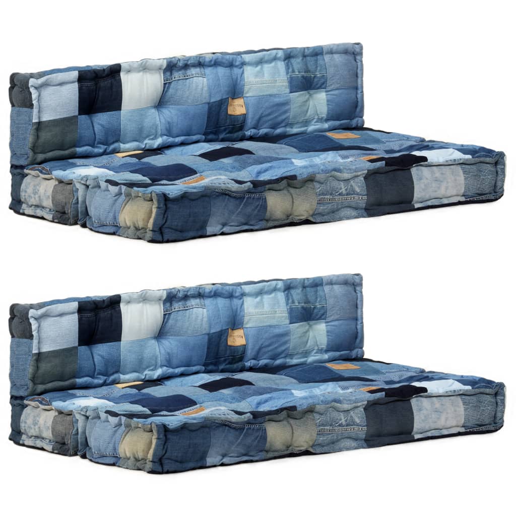 Poza vidaXL Set perne canapea din paleti, 2 piese, albastru, denim, petice