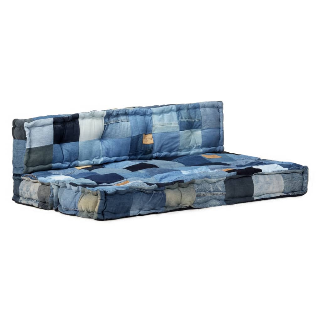 vidaXL hynder til pallesofa 2 dele denim-patchwork blå