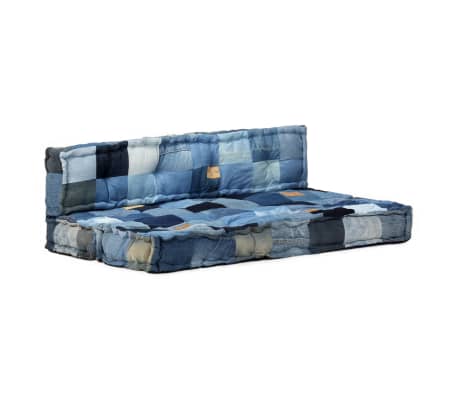 vidaXL hynder til pallesofa 2 dele denim-patchwork blå