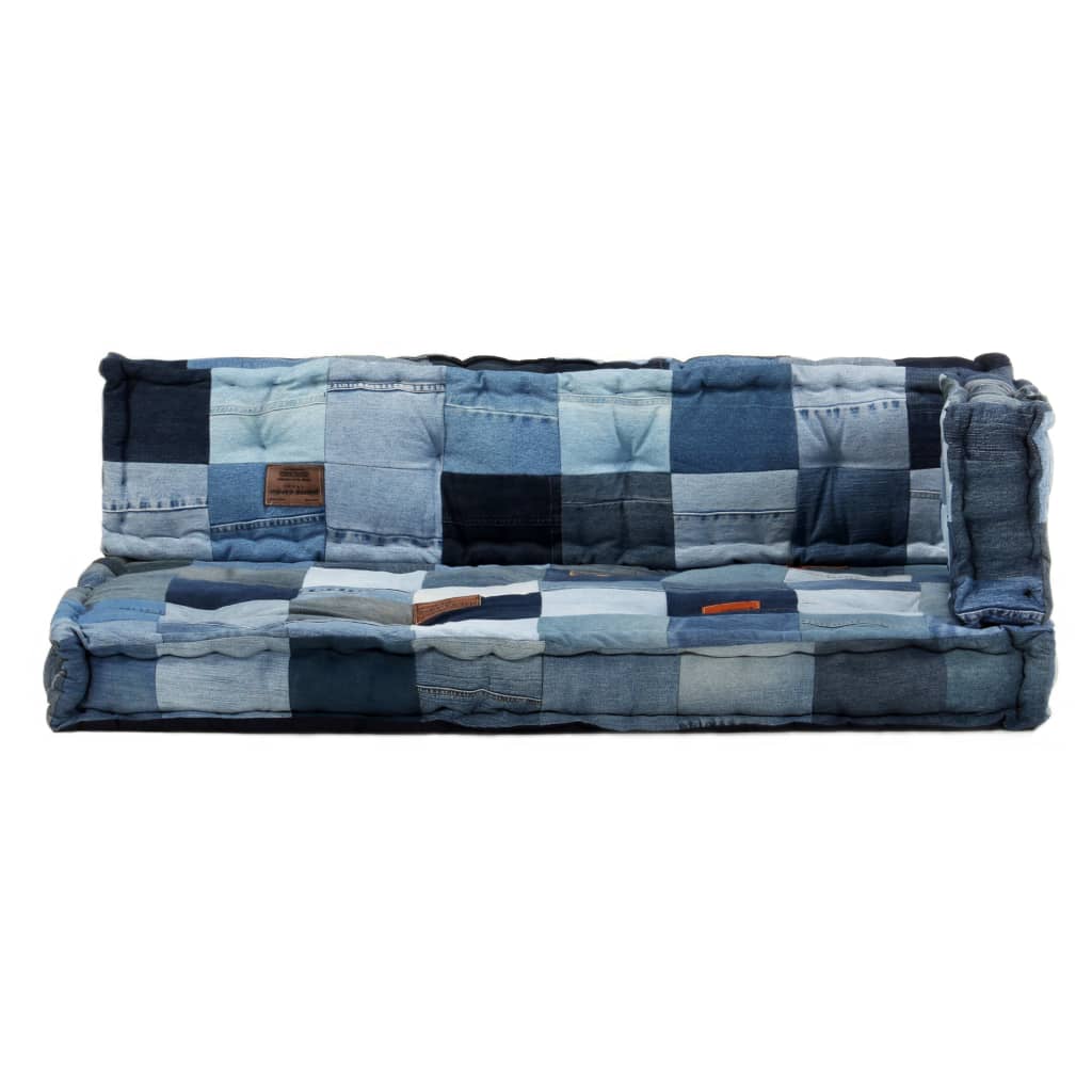 vidaXL 3-tlg. Palettensofa-Auflage Blau Denim Patchwork