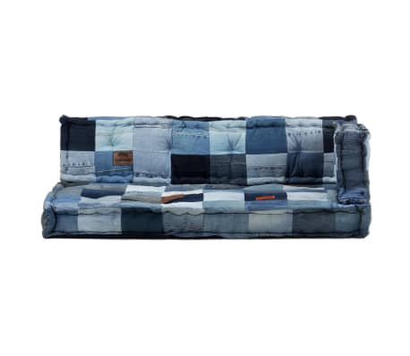 vidaXL Set Cuscini per Divani Pallet 3pz Blu Denim Patchwork