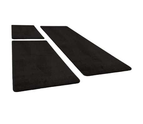 vidaXL Tapis de lit Shaggy Poils longs 3 pcs Noir