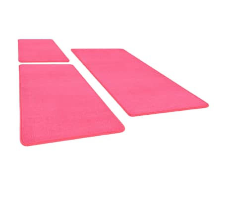 vidaXL Tapetes de quarto shaggy pelo alto 3 pcs rosa