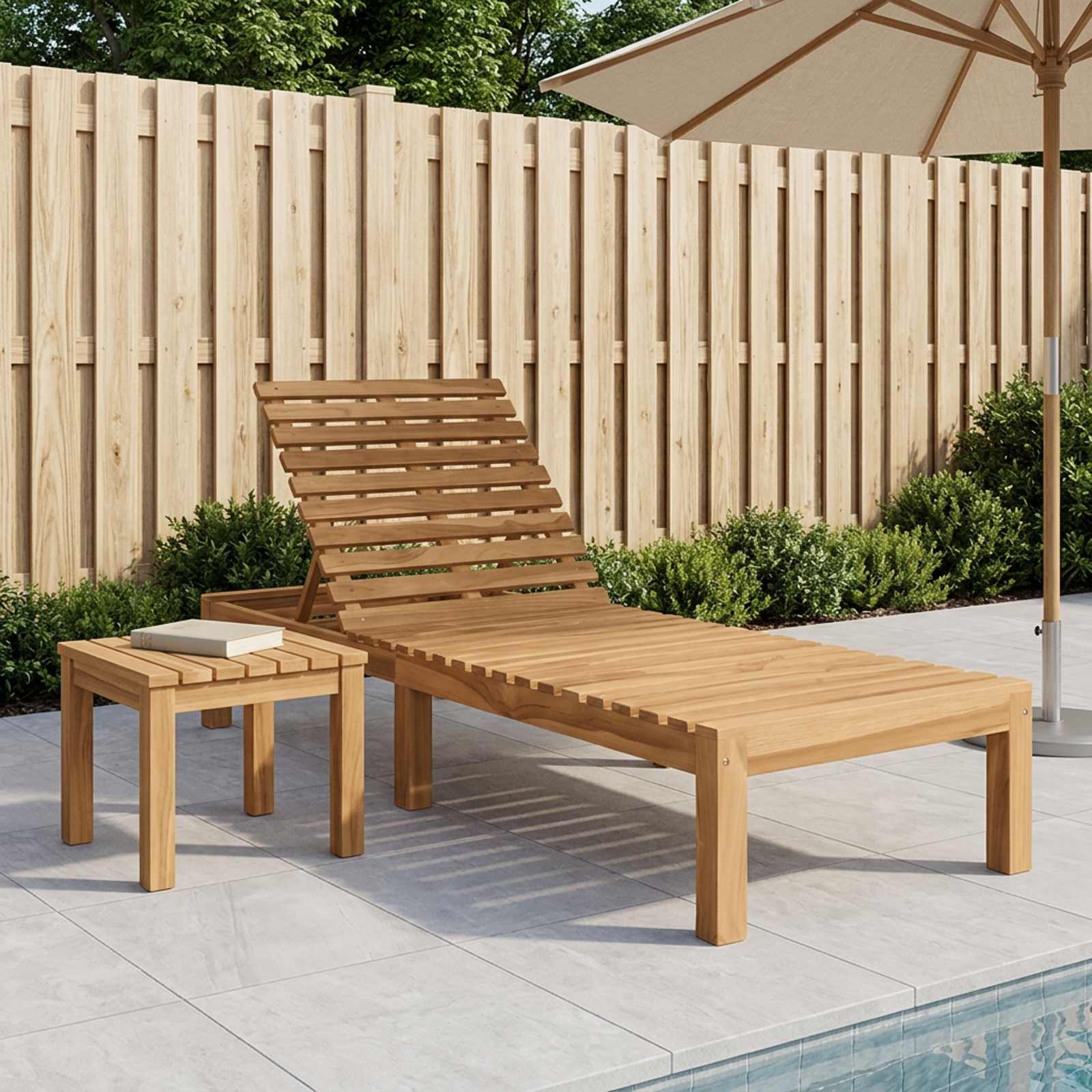 Liggestol i massivt teaktræ - justerbar solseng 60 × 200 cm