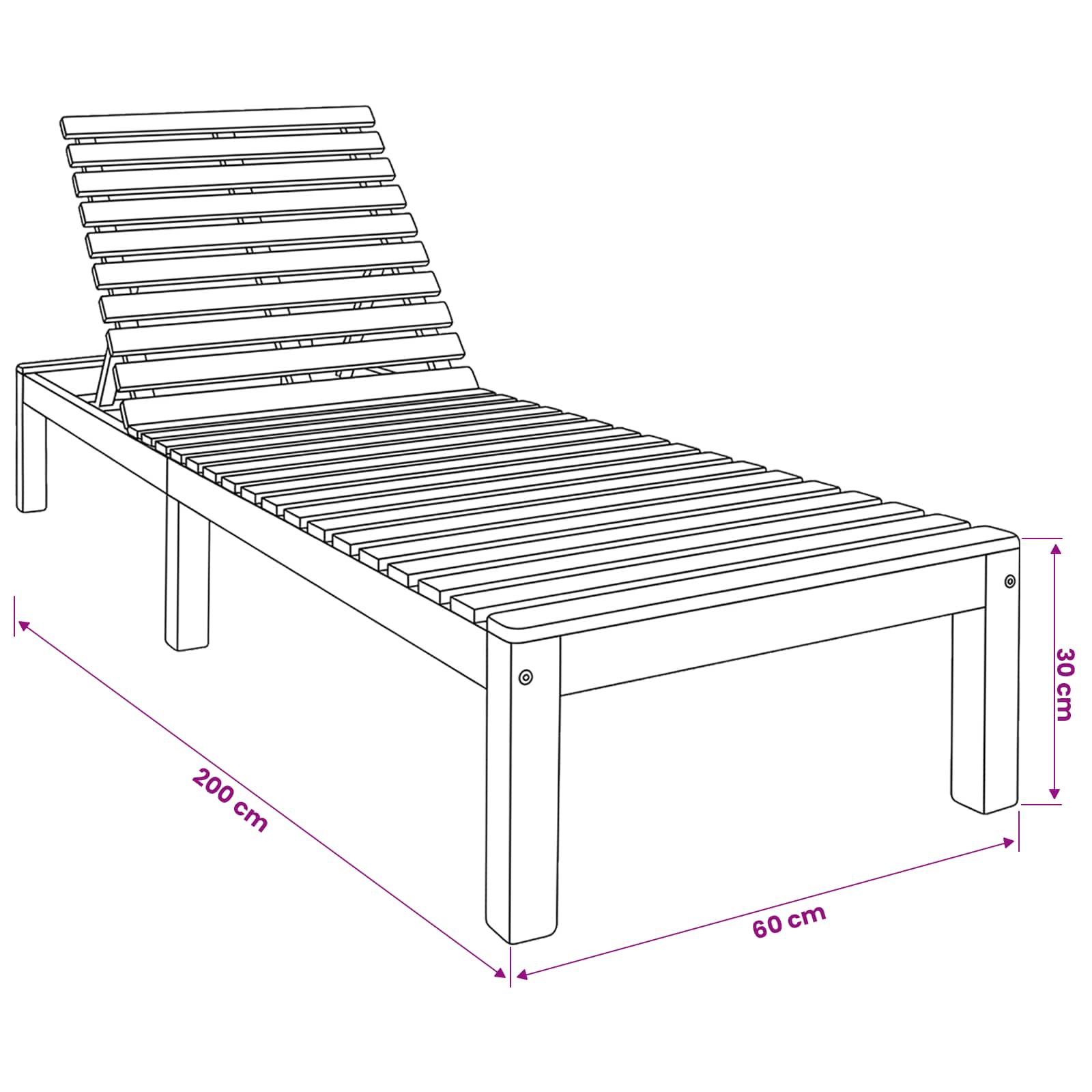Sun Lounger Solid Teak Wood size guide