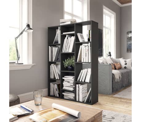 vidaXL Room Divider/Book Cabinet High Gloss Gray 39.4"x9.4"x55.1" Engineered Wood
