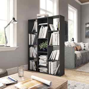 vidaXL Room Divider/Book Cabinet High Gloss Gray 39.4"x9.4"x55.1" Engineered Wood