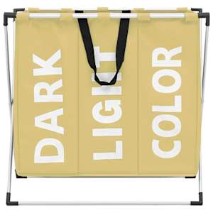 vidaXL Skalbinių rū&scaron;iavimo krep&scaron;ys, 3 skyrių, kreminės spalvos