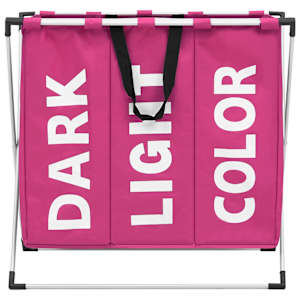 vidaXL 3 skyrių skalbinių rū&scaron;iavimo krep&scaron;ys, rožinis