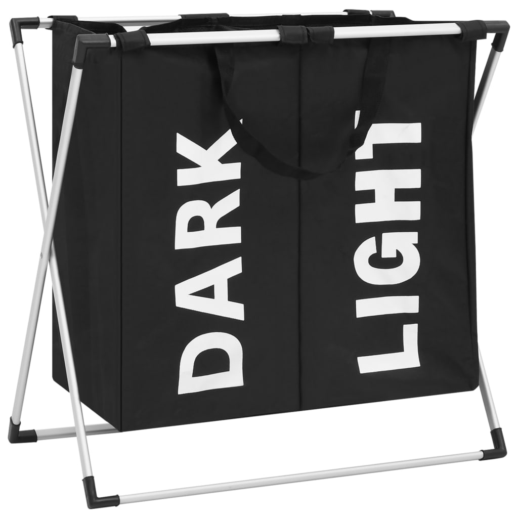 vidaXL Kôš na triedenie bielizne s 2 priečinkami čierny