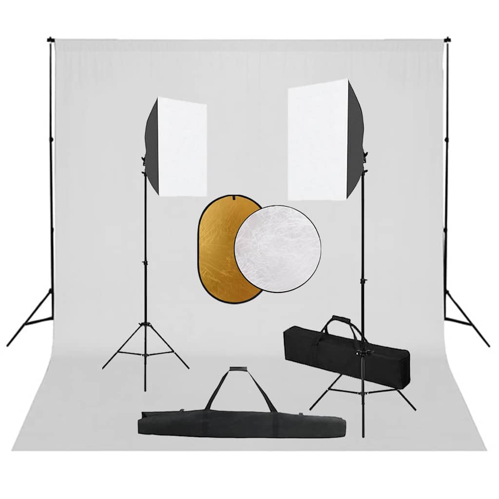 vidaXL Fotostudiosett med softbokslys, bakgrunn og reflektor