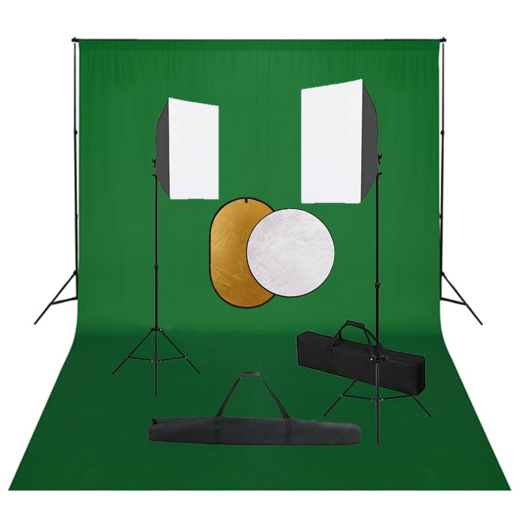 vidaXL Kit studio foto cu lumini softbox, fundal și reflector