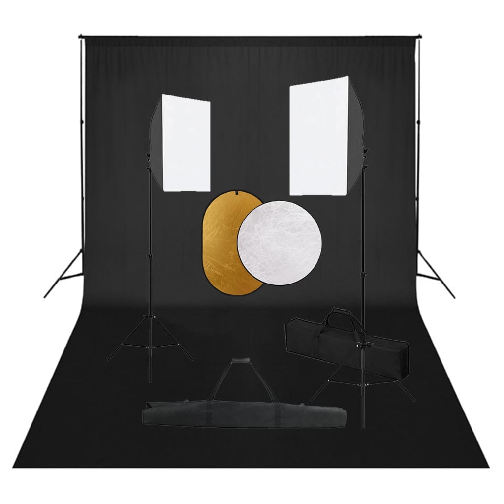 vidaXL Set studio foto cu lumini softbox, fundal și reflector