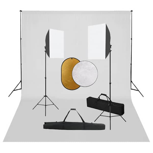 vidaXL fotostuudiokomplekt valgustuse, taustapildi ja reflektoriga