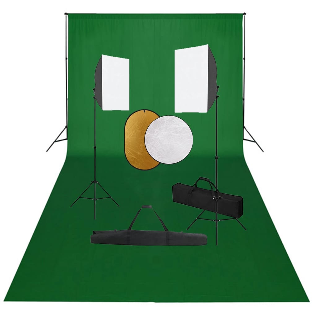 vidaXL Set studio foto cu lumini softbox, fundal și reflector