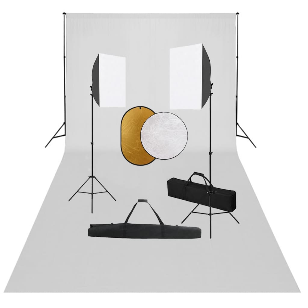 vidaXL Set studio foto cu lumini softbox, fundal și reflector vidaXL