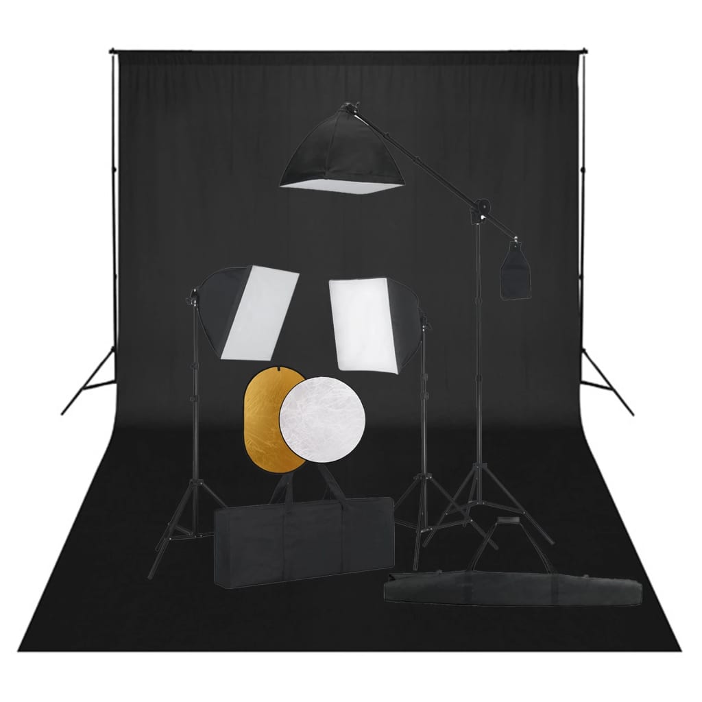 vidaXL Set studio foto cu lumini softbox, fundal și reflector vidaXL