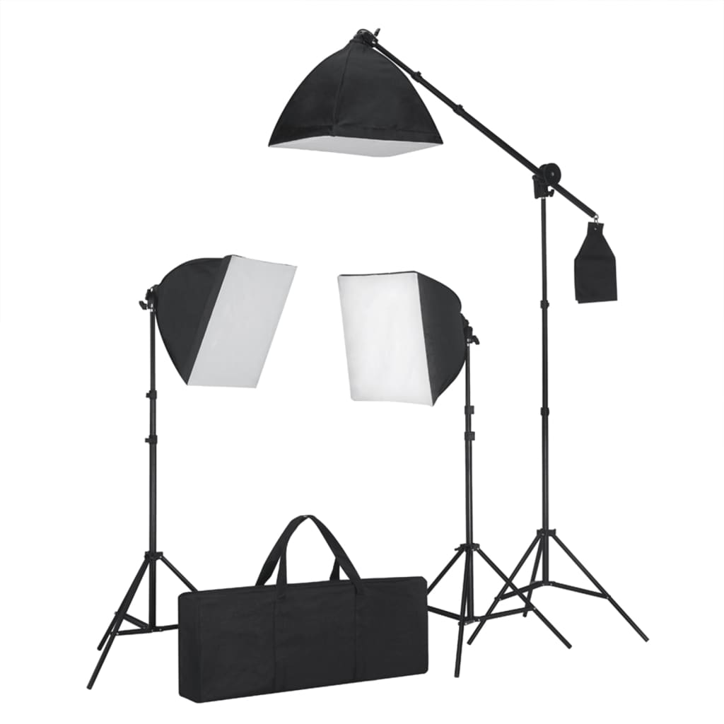 vidaXL Set studio foto cu lumini softbox, fundal și reflector