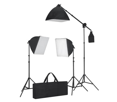 vidaXL Photo Studio Kit with Softbox Lights. Backdrop and Reflector