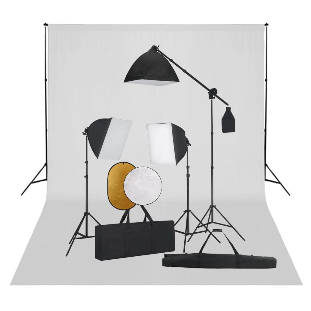 vidaXL Set studio foto cu lumini softbox, fundal și reflector vidaxl.ro