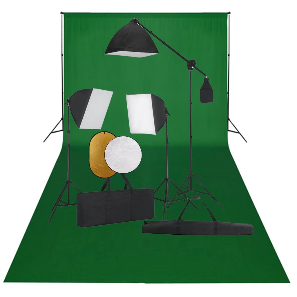 vidaXL Set studio foto cu lumini softbox, fundal și reflector vidaxl.ro