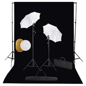 vidaXL fotostuudiokomplekt lambid, vihmavari, taustapilt ja reflektor
