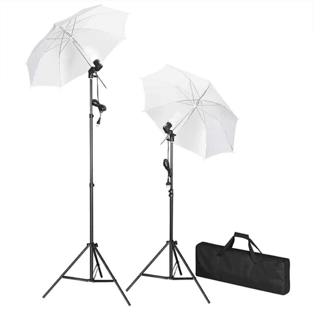 vidaXL fotostudieudstyr med lamper, paraplyer, baggrund og reflektor