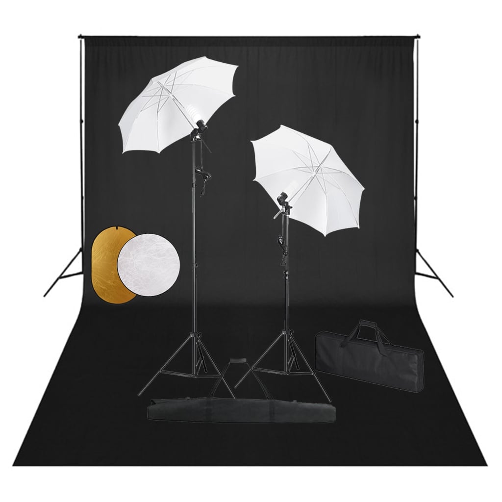  Fotografické vybavenie s lampami, dáždnikmi, pozadím a reflektorom