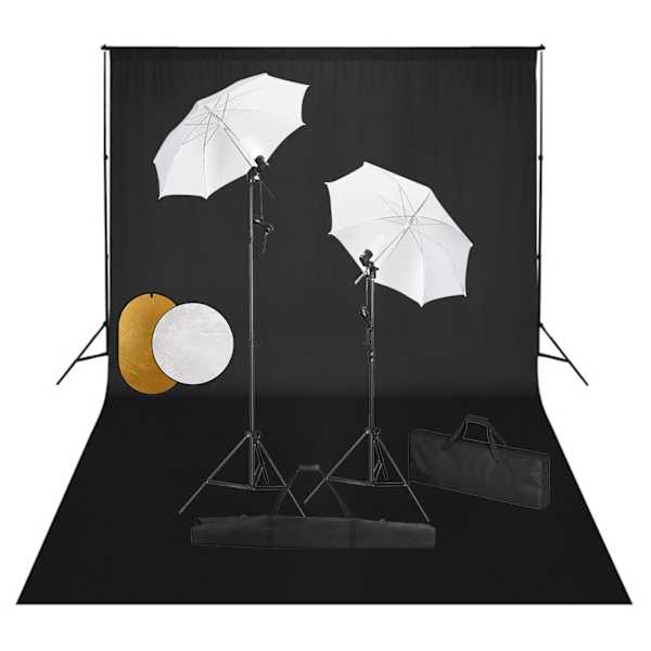 vidaXL fotostuudiokomplekt lambid, vihmavari, taustapilt ja reflektor