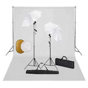 vidaXL fotostuudiokomplekt lambid, vihmavari, taustapilt, reflektor