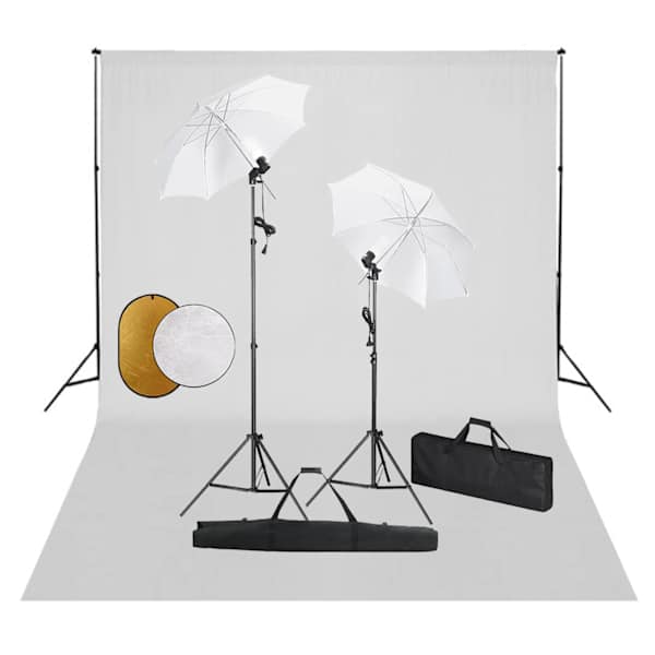 vidaXL fotostuudiokomplekt lambid, vihmavari, taustapilt, reflektor