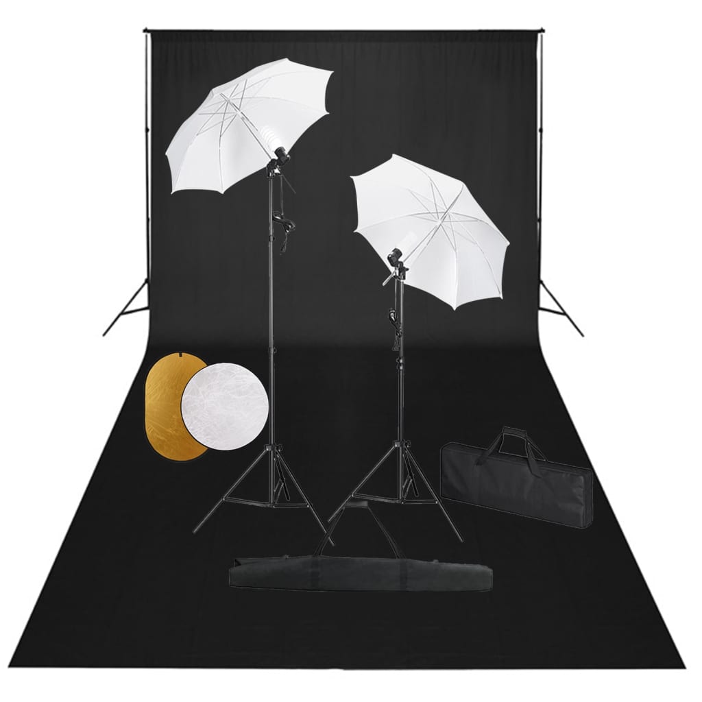  Fotografické vybavenie s lampami, dáždnikmi, pozadím a reflektorom