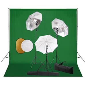 vidaXL fotostuudiokomplekt lambid, vihmavari, taustapilt ja reflektor