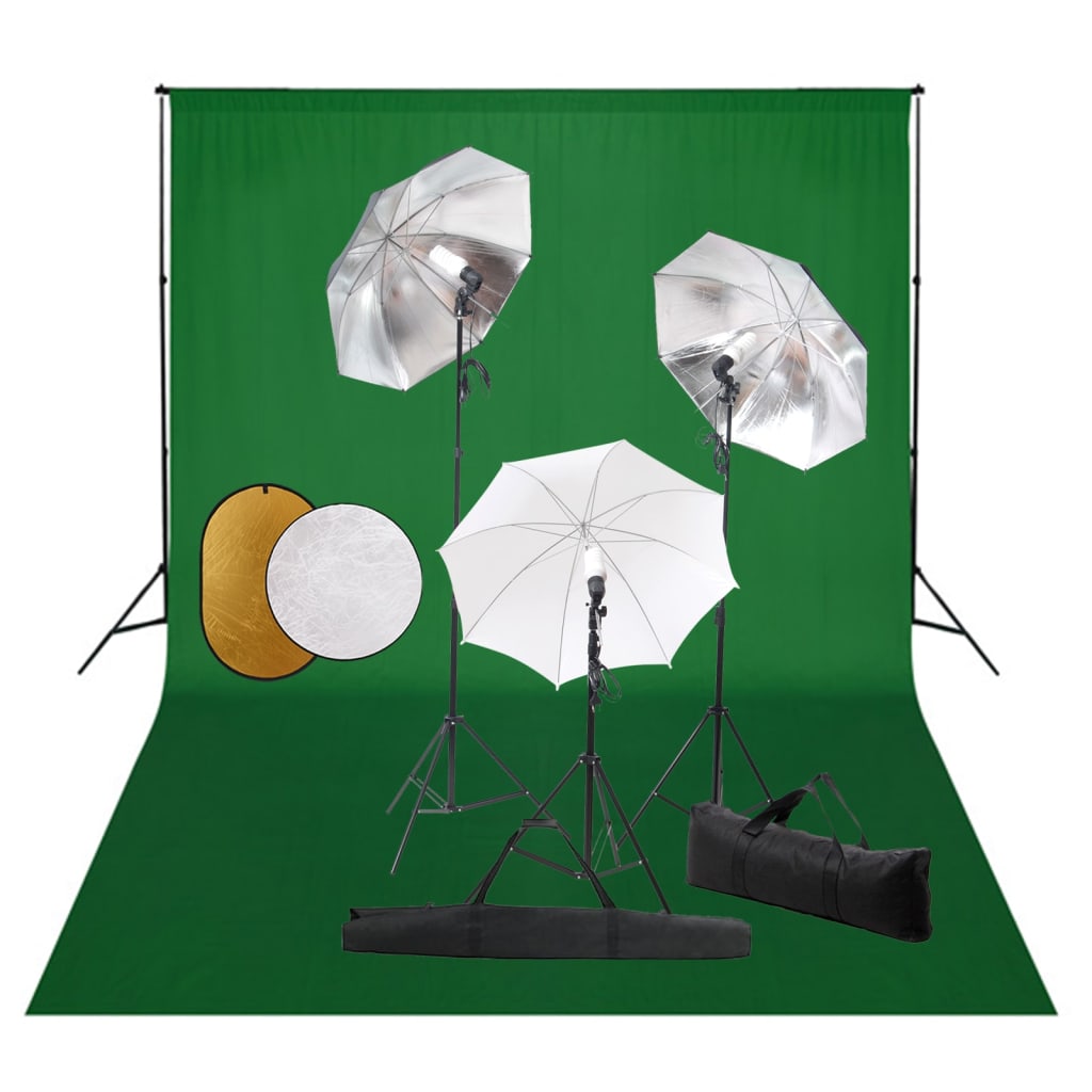 Kit de studio photo avec lampes toile de fond et réflecteur