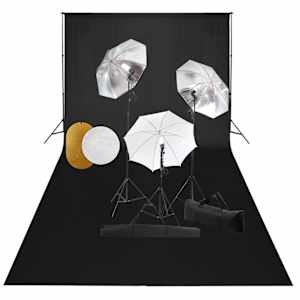 Foto studio set s lampami, deštníky, pozadím a odraznou deskou - obrázek 1