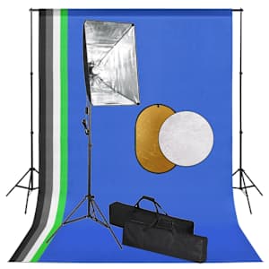 vidaXL fotostuudiokomplekt valgustuse, taustapildi ja reflektoriga