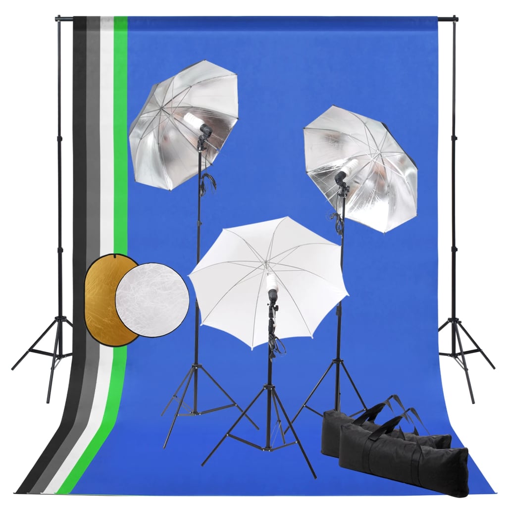 vidaXL Photo Studio Kit with Lamps. Umbrellas. Backdrop and Reflector