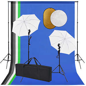 Foto studio set se světly, deštníky, pozadím a odraznou deskou