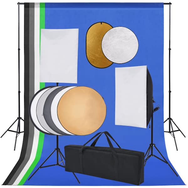 vidaXL fotostuudiokomplekt valgustuse, taustapildi ja reflektoriga