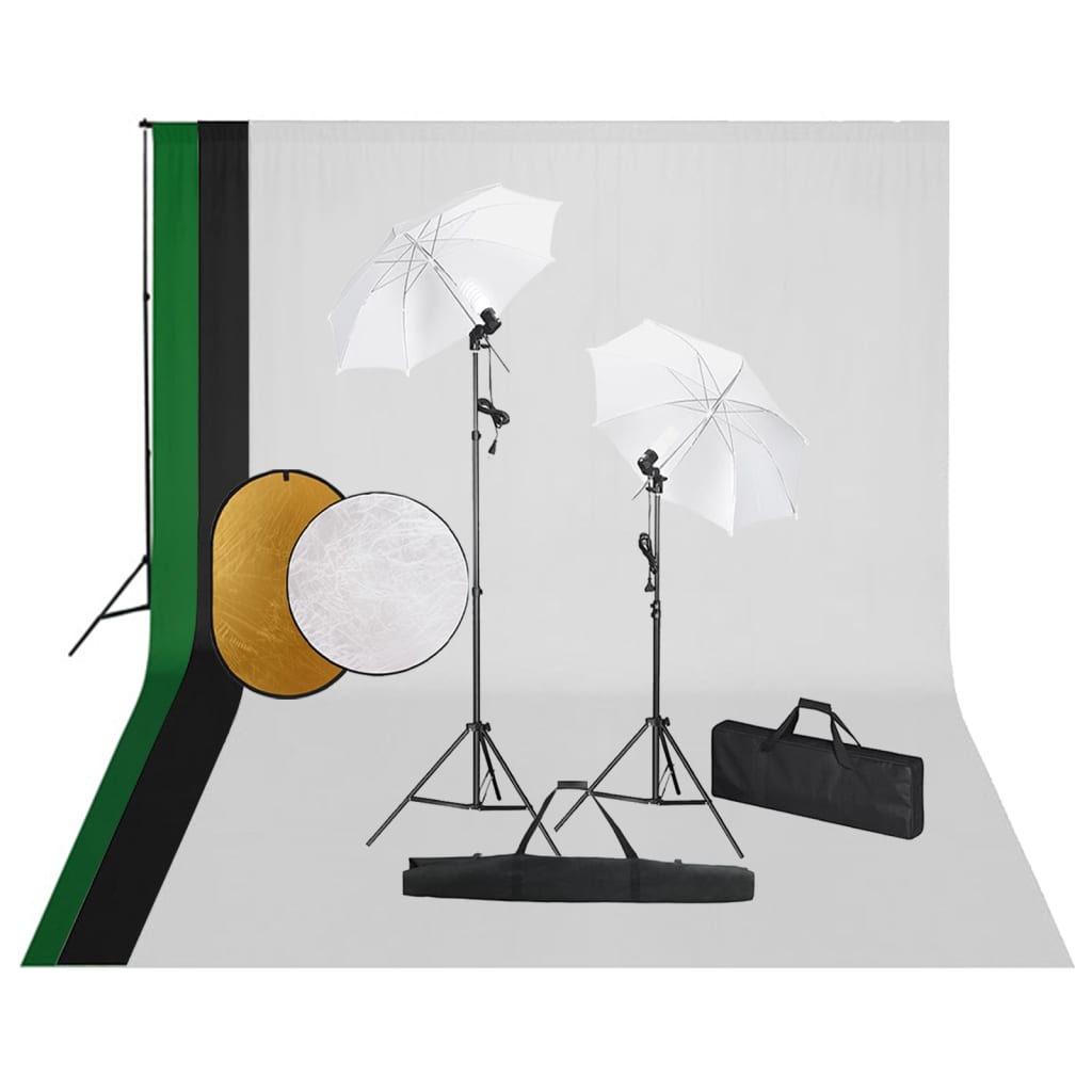 Fotostudio-Set mit Leuchten, Hintergrund und Reflektor