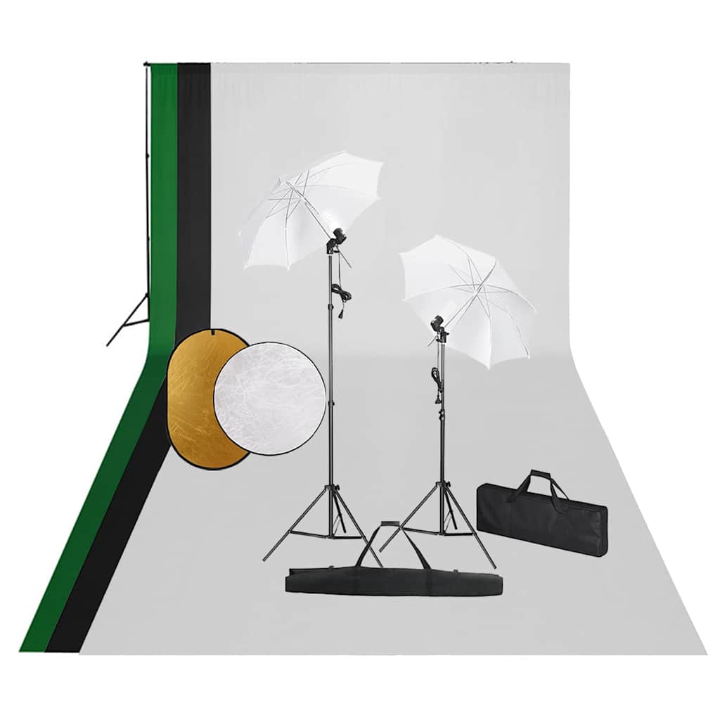 vidaXL Fotostudiosett med lamper, bakgrunn og reflektor
